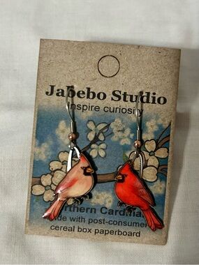 NWT Jabebo Studio Handcrafted Northern Cardinal Earrings
